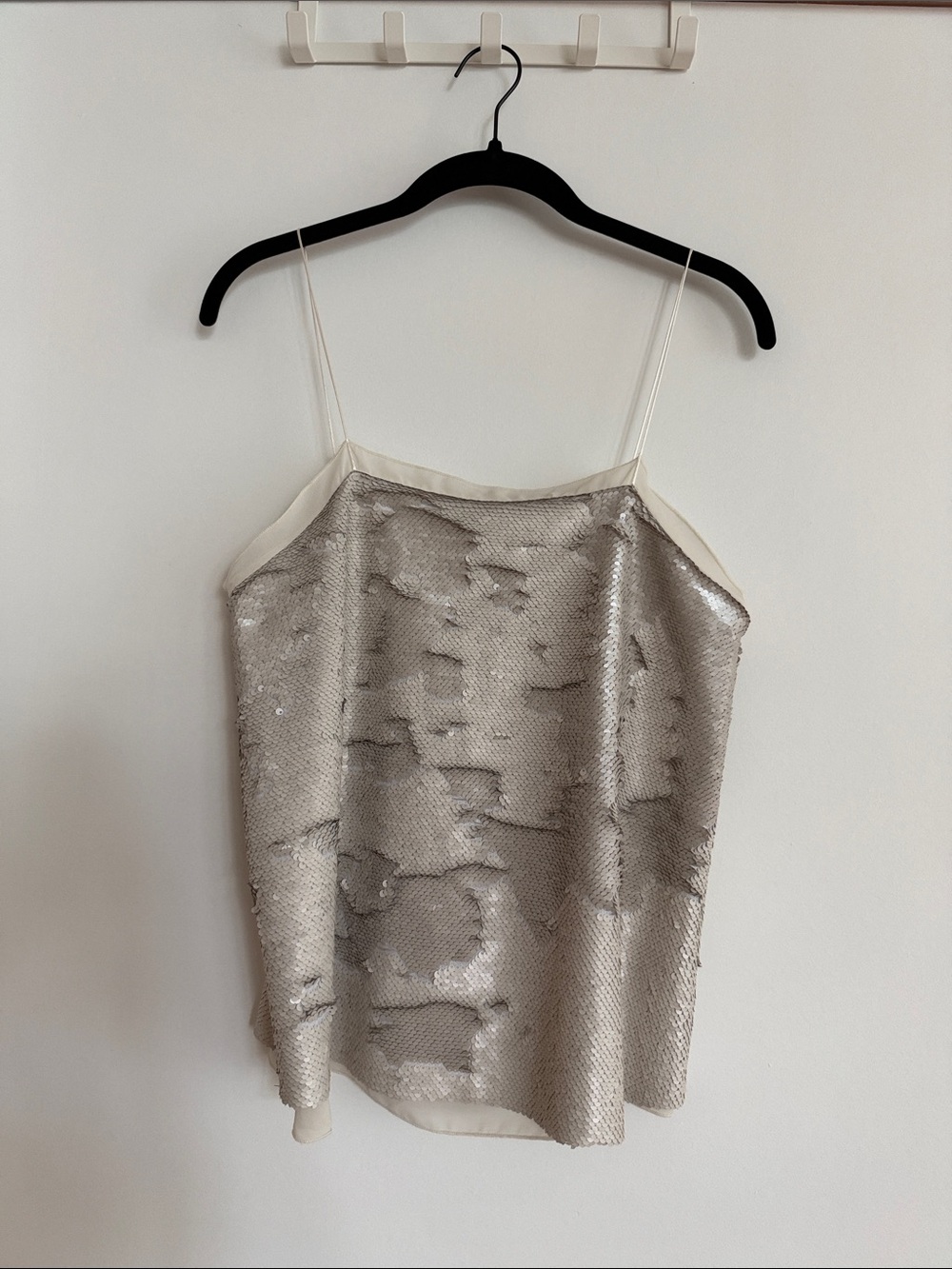 Mango Silver Sequin Cami with Cream Trim